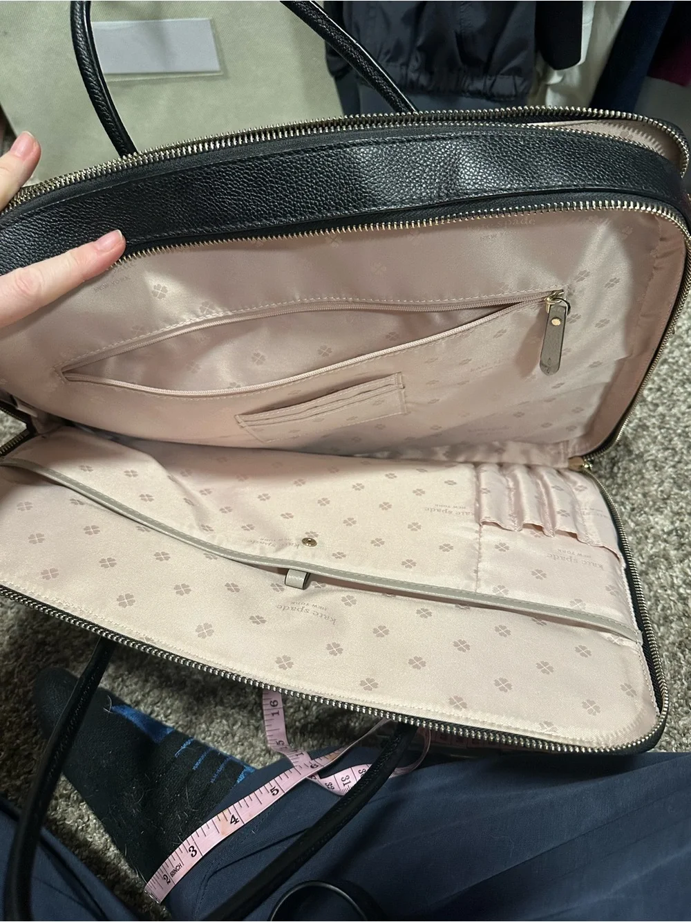 kate spade Black and Cream Pebbled Leather Laptop Tote